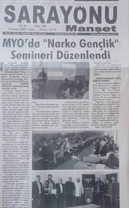 Narko Gençlik Semineri Basında Yeraldı